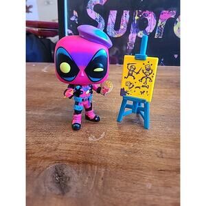 Deadpool Artist Painter Bobblehead Gamestop Funko Pop 887 Blacklight With EASEL